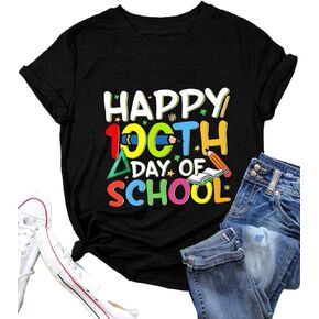 Happy 100th Day of School T-Shirt for Women Teacher T-Shirt Memory of 100th Day Funny Novelty Graphic Tee