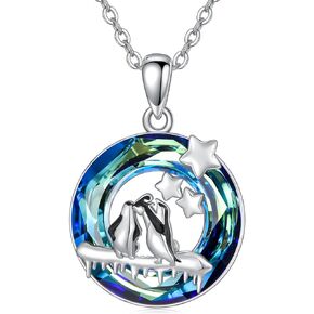 SELKAT Crystal Penguin Necklace 925 Sterling Silver Penguins Pendant Necklace Cute Animal Jewelry Christmas Gifts for Women Mom Wife Daughter