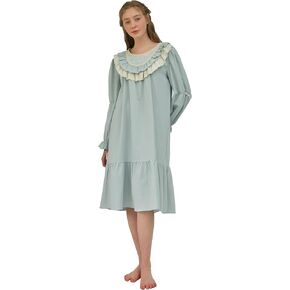 ULLALA Pajamas for Women Vintage Long sleeve 30'S Cotton Dimang One-Piece Mint Soft Sleepwear 1Piece one Size in Kuwait