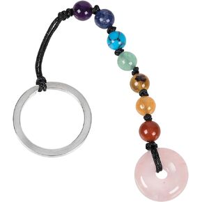 TUMBEELLUWA 7 Chakra Beads Keychain Healing Crystal Donut Peace Keyring Car key Ring Lucky Charm Amulet for Women Men
