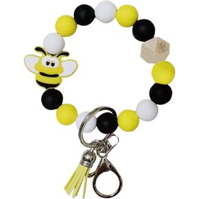 Bee Keychain Wristlet Bee Silicone Elastic Bracelet Keychain Gifts for Girls Women