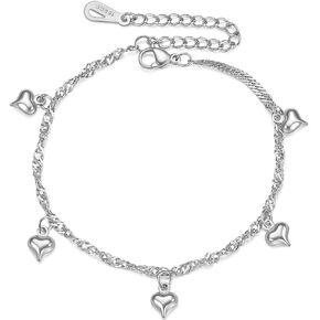 Jude Jewelers Stainless Steel Heart Charms Chain Style Classic Plain Adjustable Size Strand Bracelet