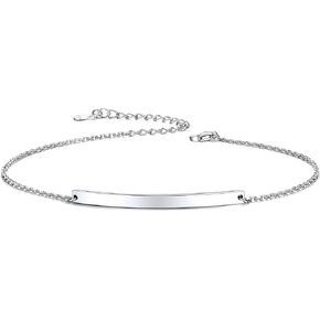 ChicSilver Customized Bar Bracelet 925 Sterling Silver Personalized Engraved Initial Name Link Bracelet Delicate Friendship Bracelet Minimalist Jewelry Birthday Gift