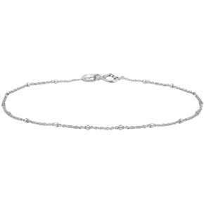 SEA OF ICE Sterling Silver 1mm Diamond-Cut Bead Station Rolo Chain Bracelet for women, Size 7.25"