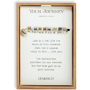 DEMDACO 1004670265 Your Journey 7 Inch Plus Extension Glass and Brass Metal Adjustable Boxed Layered Tile Bracelet