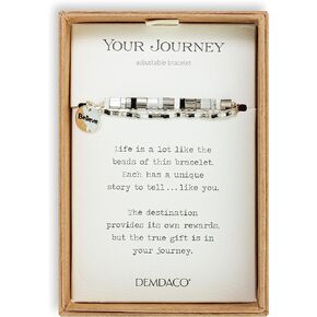 DEMDACO 1004670265 Your Journey 7 Inch Plus Extension Glass and Brass Metal Adjustable Boxed Layered Tile Bracelet