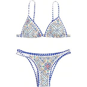 WDIRARA Women's Ditsy Floral Print Cut Out Thong Micro Bikini Set 2 Piece Swimsuits Spaghetti Strap Bathing Suits