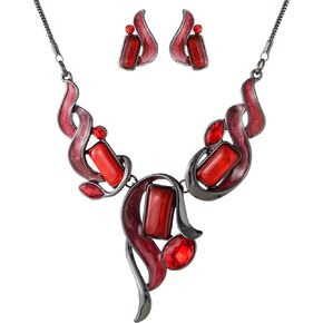 Chunky Statement Jewelry Set Vintage Retro Leaf Flower Floral Geometric Bohemian Boho Bib Necklace Earring Set Fashion Costume Jewelry for Women Girls Wedding Party Prom Unique Gift