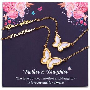 LParkin Mother Daughter Necklace Set for 2 Gifts For Mom From Daughter Butterfly Shell Necklaces