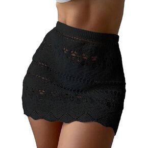 COZYEASE Women's Hollow Out Cover Up Skirt Scallop Trim Crochet Skirt Bathing Suit Cover Up Swimwear