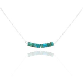 BLUEJOY “Elegance & Love" Native Indian Heishi Style Natural American Turquoise Bead Bar Dainty 925 Sterling Silver Necklace for Women