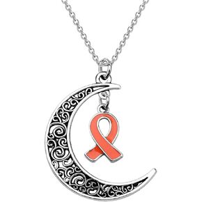 BEKECH Multiple Sclerosis MS Awareness Gift Orange Ribbon Crescent Moon Charm ADHD Awareness Necklace for MS Warrior