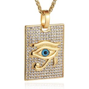 HZMAN 18k Gold Plated Eye of Horus Necklace Eye of Ra Egypt Protection Dog Tag Pendant Stainless Steel Necklace Jewelry Gift