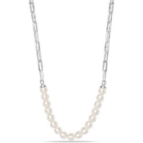 LeCalla Flaunt 925 Sterling Silver PaperClip Link Pearl Necklace Bracelet for Women Teen