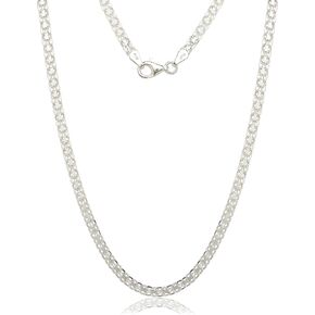 JewelryWeb Sterling Silver Italian 3.5mm Bismarck Chain Necklace (16-30") - Statement Necklace - Woven Chain Necklace for men and women - Unisex