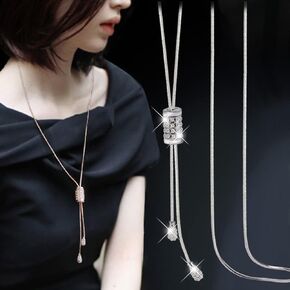 Chargances Fashion Rhinestone Long Necklaces Elegant Long Crystal Chain Necklaces Sweater Statement Necklace for Winter Evening Party Christmas Gift