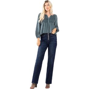 Judy Blue Women's High-Rise 5-Button Fly Straight Jeans 88598 (US, Numeric, 3, Regular, Regular, Dark Blue)