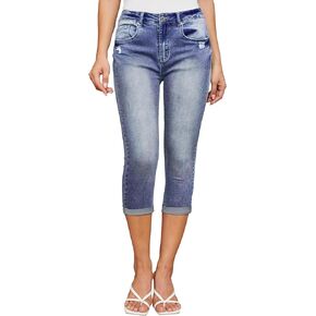 Jumppmile Women's Capri Jeans High Waisted Skinny Stretch Casual Denim Cropped Pants