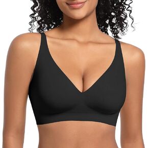 LEYSHE Deep V Neck Wireless Bra Comfortable Seamless Bra Deep Plunge Bra Padded Push Up Bra with Adjustable Straps