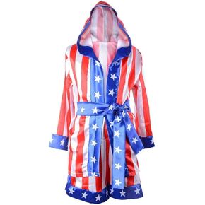Child's Boxing Costume and Shorts Robe Satin American Flag Cloak with Hood Large