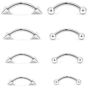 Lcolyoli Eyebrow Piercing Jewelry Stainless Steel Eyebrow Ring Curved Barbell Vertical Labret Lip Jewelry Rook Daith Earrings Small Belly Button Ring for Women Men