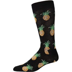 MeMoi Men's Tasty Pineapples Bamboo Blend Novelty Crew Sock