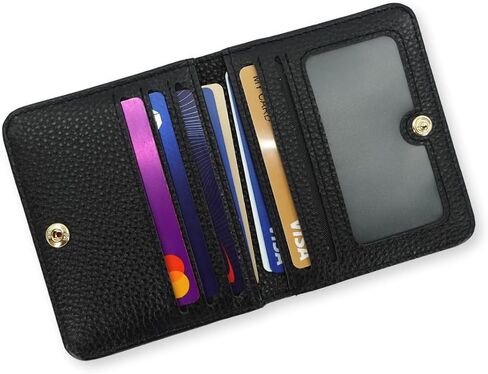 Genuine Leather Women Slim Wallet Compact Small Bifold Pocket Wallet with ID Window (Black) in Saudi Arabia