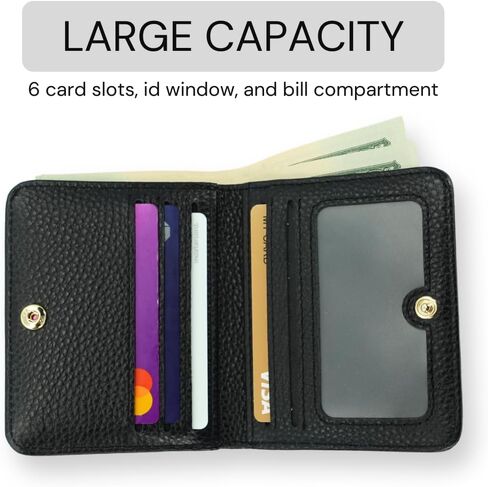 Genuine Leather Women Slim Wallet Compact Small Bifold Pocket Wallet with ID Window (Black) in Saudi Arabia
