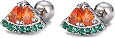 20g Watermelon Green Red CZ Real 925 Sterling Silver Tiny Mini Cute Small Cartilage Stud Earrings for Women Teen Girls Little Sensitive Ear Dainty Simple Huggie Fruit Crystal Piercing Post Screw Back in Saudi Arabia
