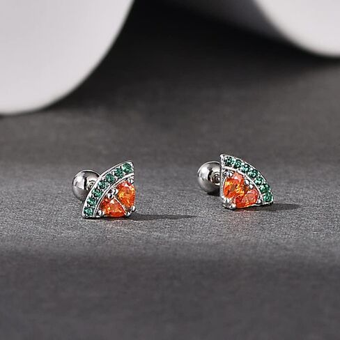 20g Watermelon Green Red CZ Real 925 Sterling Silver Tiny Mini Cute Small Cartilage Stud Earrings for Women Teen Girls Little Sensitive Ear Dainty Simple Huggie Fruit Crystal Piercing Post Screw Back in Saudi Arabia