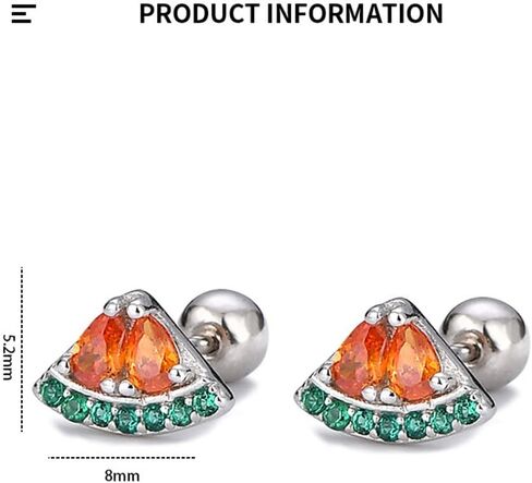20g Watermelon Green Red CZ Real 925 Sterling Silver Tiny Mini Cute Small Cartilage Stud Earrings for Women Teen Girls Little Sensitive Ear Dainty Simple Huggie Fruit Crystal Piercing Post Screw Back in Saudi Arabia