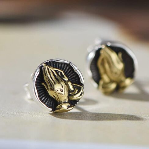 Vintage Praying Hands God's Eye Stud Earrings Evil Eye Protect Luck Earrings for Women and Men Jewerly in Saudi Arabia