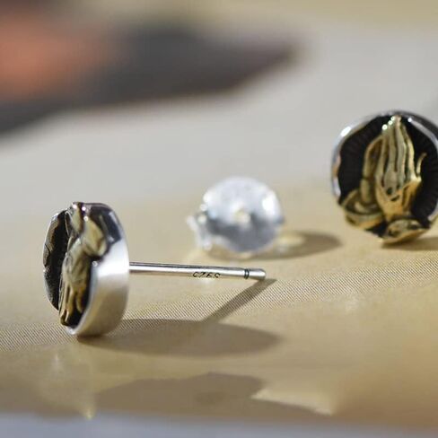 Vintage Praying Hands God's Eye Stud Earrings Evil Eye Protect Luck Earrings for Women and Men Jewerly in Saudi Arabia