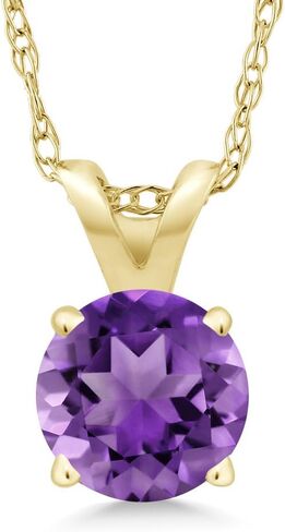Gem Stone King 14K Yellow Gold Purple Amethyst Pendant Necklace For Women (0.45 Cttw, Gemstone Birthstone, Round 5MM With 18 Inch Chain) in Saudi Arabia