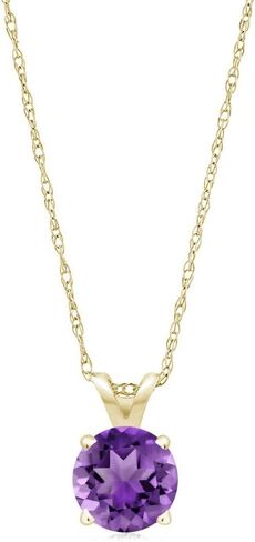 Gem Stone King 14K Yellow Gold Purple Amethyst Pendant Necklace For Women (0.45 Cttw, Gemstone Birthstone, Round 5MM With 18 Inch Chain) in Saudi Arabia