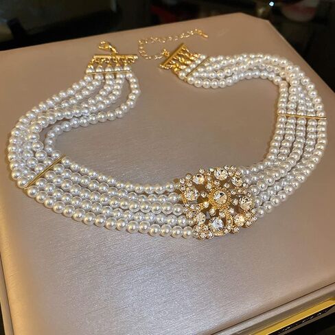 fxmimior Pearl Gold Flower Vintage Wedding Accessories Women Necklace Sexy Elegant Jewelry Choker Bar Wear in Saudi Arabia