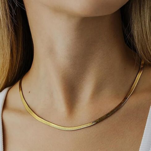VITAZUL Snake Chain Necklace for Women- 18k Gold Plated Stainless Steel Choker and Herringbone Layered Chain Necklaces- Non Tarnish Jewelry 4mm Dainty in Saudi Arabia