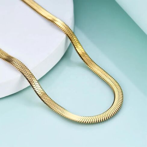 VITAZUL Snake Chain Necklace for Women- 18k Gold Plated Stainless Steel Choker and Herringbone Layered Chain Necklaces- Non Tarnish Jewelry 4mm Dainty in Saudi Arabia