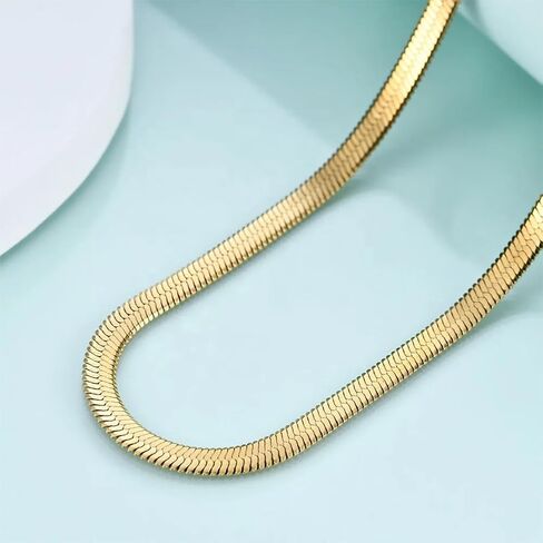 VITAZUL Snake Chain Necklace for Women- 18k Gold Plated Stainless Steel Choker and Herringbone Layered Chain Necklaces- Non Tarnish Jewelry 4mm Dainty in Saudi Arabia