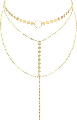 Layered Necklaces for Women - Stylish Multilayer Sequins Choker Necklace with Thin Long Chian Pendant for Lady Girl in Saudi Arabia