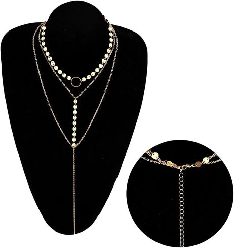 Layered Necklaces for Women - Stylish Multilayer Sequins Choker Necklace with Thin Long Chian Pendant for Lady Girl in Saudi Arabia