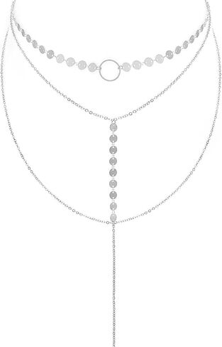 Layered Necklaces for Women - Stylish Multilayer Sequins Choker Necklace with Thin Long Chian Pendant for Lady Girl in Saudi Arabia