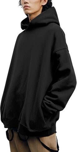 بلوفر FAIABLE رجالي كبير الحجم بقلنسوة من الصوف الثقيل ثقيل الوزن للرجال مع جيوب جانبية من القطن ملابس الشارع الشتوية in Kuwait