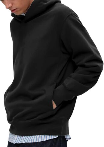 بلوفر FAIABLE رجالي كبير الحجم بقلنسوة من الصوف الثقيل ثقيل الوزن للرجال مع جيوب جانبية من القطن ملابس الشارع الشتوية in Kuwait