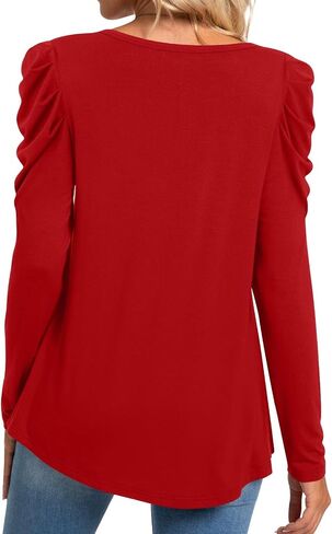 BISHUIGE Womens Casual Fall Top V Neck Loose Tunic Button Pleated Blouses in Saudi Arabia