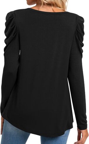 BISHUIGE Womens Casual Fall Top V Neck Loose Tunic Button Pleated Blouses in Saudi Arabia