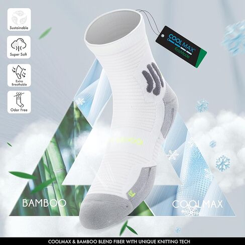 BRISIRA Coolmax Bamboo Compression Running Socks 3 Pack Quarter Cushioned Athletic Moisture Wicking Anti Blister&Sweat&Odor in Kuwait