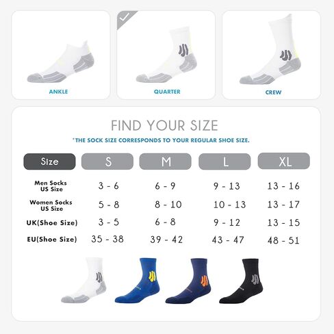 BRISIRA Coolmax Bamboo Compression Running Socks 3 Pack Quarter Cushioned Athletic Moisture Wicking Anti Blister&Sweat&Odor in Kuwait