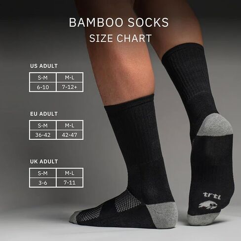 جوارب trtl Bamboo - مصنوعة من ألياف الخيزران - جوارب دعم قوس واسعة للغاية - طول منتصف الساق، جوارب سوداء - زوجان in Kuwait
