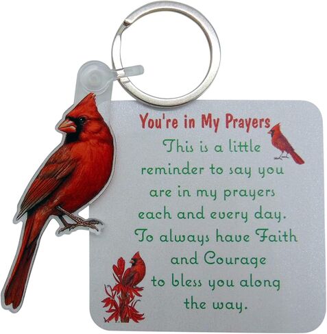 Cardinal Keychain with Sentiment Prayer Card Acrylic Key Ring Red Bird Set in Saudi Arabia